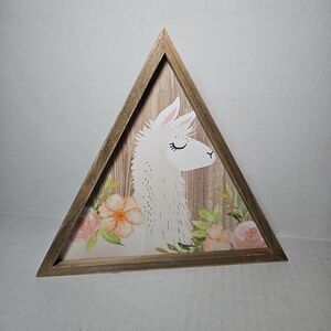 Llama Triangle Wood Art Flowers Cottagecore Farmhouse Earthy